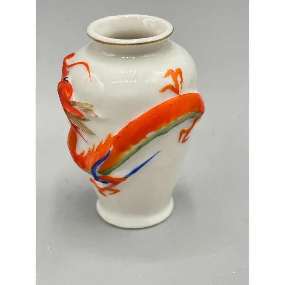 Vintage K.L. Japan Miniature Porcelain Dragon Bud Vase Urn Relief 2.5